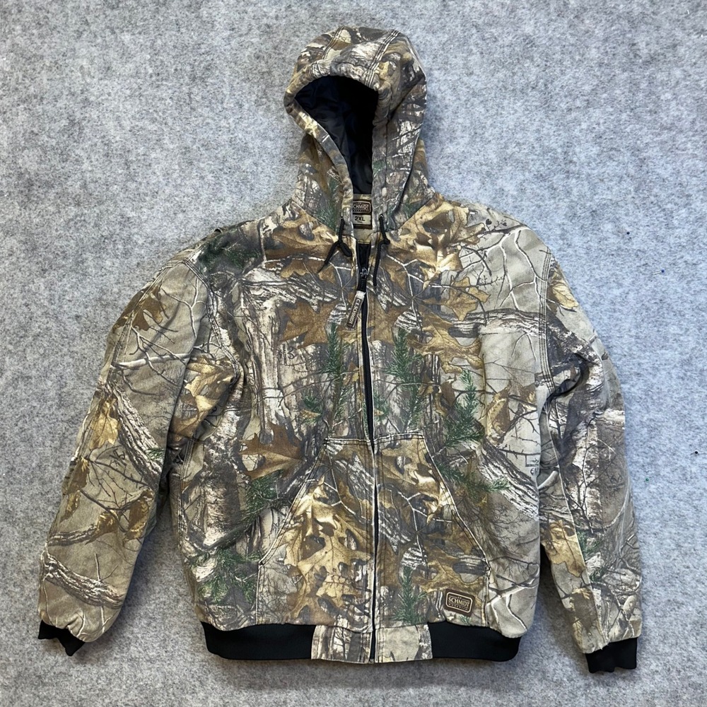 CE Schmidt Workwear Jacket Mens 2XL Tall Camo Realtree Hooded Quilted Canvas Zip